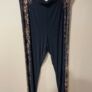 Susan Graver Black and Brown Leggings with Stylish Side Panels